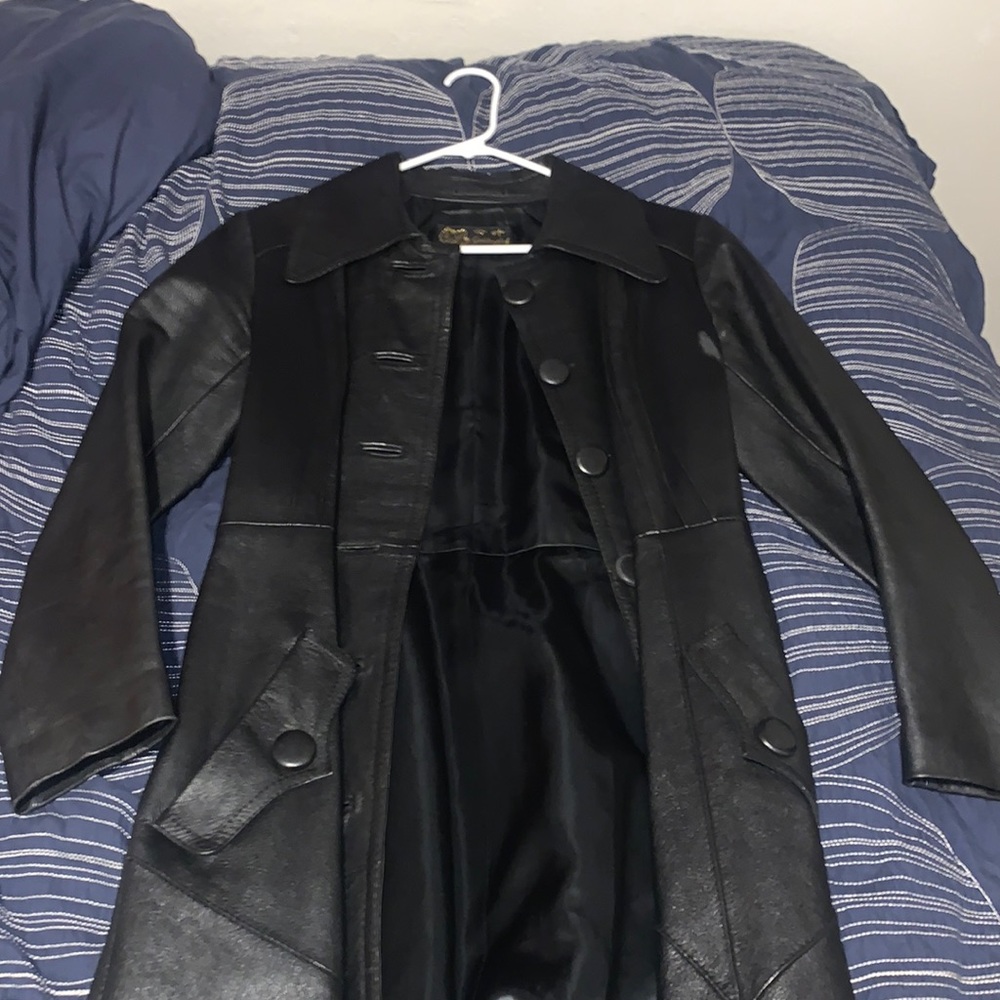 GoldenLeaf Leather Trench Coat